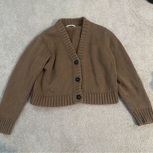 CO tan brown boxy knit organic cotton cardigan sweater women large